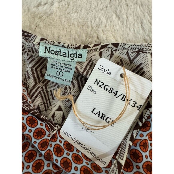 Nostalgia Brown Rust 100% rayon floral print tunic blouse L New Fall Boho - Picture 5 of 7